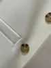 Blazer cruzado de Amazon europeo y americano color blanco roto, corto, corte ajustado, doble botonadura, botón dorado, para mujer