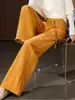 Calça de Perna Reta Nova de Primavera e Outono Feminina Estilo Preguiçoso Cintura Alta Solta Emagrecedora Moda Versátil Caimento Casual Lã Calça de Perna Larga
