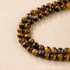 Contas de Pedra Olho de Tigre Amarelo Natural, Contas Redondas, Pulseiras DIY Feitas à Mão, Contas para Colares, Fornecimento Atacado, Contas Soltas Longas em Tira de Pedra Olho de Tigre