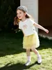 Tong Bei Ropa Infantil 2026 Nuevas Llegadas de Verano Camiseta Infantil Estampado de Cisne Cordón Estilo Cuento de Hadas Ajuste Delgado Top de Manga Corta
