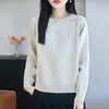 Suéter básico de cuello redondo 100% algodón para mujer, top de punto cálido casual holgado para otoño e invierno, top base 100% algodón