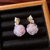 Pendientes de Zirconia Aguja de Plata Corazón de Gota de Agua Flor Estilo Dulce Festivo Pendientes Versátiles de Moda Lujo Ligero Pendientes de Alta Gama