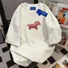 Camiseta 100% algodão puro, estilo ins, design moderno, manga curta para mulheres, caimento solto de verão, modeladora, gola redonda, top para casal