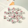 Ins Plata Brillante Cuadrado Estampado Manzana Estrella Agujero Recto Cuentas Sueltas Hecho a Mano Pulsera DIY Cadena de Teléfono Materiales de Accesorios Cuentas