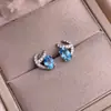 Aretes de Topacio Azul Suizo Plata S925 Incrustados con Diamantes, Exquisitos Aretes de Cristal de Color, Moda Ol Joyería de Plata