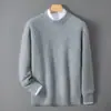Suéter 100% Lã Direto da Fábrica Masculino Outono Inverno Novo Engrossado Gola Redonda Casual Cor Sólida Malha Quente Camada Base