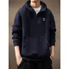 Sudadera con capucha y media cremallera de peso pesado italiano para hombre, estilo Primavera y Otoño 2026, Marca de tendencia retro americana, Top casual holgado
