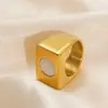 Anillo de Acero Inoxidable 18K Transfronterizo de Moda, Superficie Lisa, Índice, con Diseño Único de Nicho, Exagerada Joyería de Mano Europea y Americana de Acero de Titanio