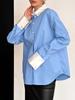 Camisa Casual de Mujer con Color de Contraste Azul y Blanco 2026 Nuevo Estilo Primavera Solapa Francesa Camisa de Manga Larga de Algodón Puro para Mujer