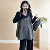 Traje para mujeres embarazadas 2024 otoño e invierno nueva moda estilo occidental camisa ajustada de base top holgado pantalones de pierna ancha