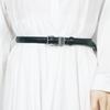 Cinto de Couro Genuíno Feminino Versátil Vintage Fivela de Pino Fino para Vestido Decorativo Terno Suéter Cinto Estreito Novo Preto