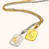 Colar Geométrico Elegante de Nicho Europeu e Americano Transfronteiriço Bicolor Aço Inoxidável Banhado a Ouro 18K Colar com Pingente Rosto de Sol para Mulheres