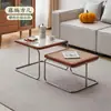 Mesa de Centro Nórdica para Sala de Estar, Adequada para Apartamentos Pequenos, Conjunto de Mesas de Chá, Luxo Leve Moderno Tendência Rattan Trançado Minimalista Aço Inoxidável Estilo Ins