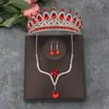 2025 Nueva Tiara de Corona Roja Traje de Boda de Tres Piezas Accesorios Collar Accesorios de Novia