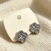 Brincos de Trevo de Quatro Folhas de Cristal com Pino de Prata S925 para Mulheres, Brincos Doces de Design de Alto Padrão, Brincos Populares Versáteis e Simples