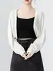 Cardigan fino de seda gelada com proteção solar de alta qualidade para mulheres, novo estilo de verão, peça externa vazada, xale de tricô, vestido tipo camisola, top curto