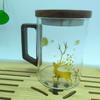 Juego de Vasos de Vidrio para Agua con Mango de Madera Engrosado para el Hogar Impresión Sencilla con Mango Taza de Té para Hospitalidad Vaso de Agua para Té Verde Juego de Té