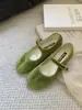 Versión de piel de oveja ~ Aumento interno de altura de 4 cm zapatillas de ballet para mujer, combinadas con faldas, zapatos Mary Jane de hada color verde terciopelo estilo francés