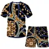 Estación Independiente AliExpress 2023 Verano Lujo Cuadrado Camiseta Traje Holgado Impresión 3D Casual para Hombre Manga Corta Corto