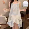 Pijama de Algodão Nuvem para Mulheres, Estilo Verão com Bojos, Camisola de Alça, Estilo Doce Coreano, Roupa de Casa Fina, Pode Ser Usada Fora