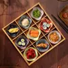 Mesa Bandeja de Nueve Compartimentos de Bambú Vajilla Plato para Guarnición de Olla Caliente Plato para Té y Bocadillos Plato de Madera