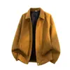 Nova jaqueta de camurça para homens, jaqueta de fleece para outono e inverno, gola alta casual, forrada com fleece, espessa e quente