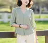 2026 Verano Nueva Moda Chic Versátil Commute Cuello en V Color Sólido Bolsillo Manga Tres Cuartos Camisa Top Casual para Mujer