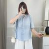 100.00kg Hermana Gordita Verano Coreano Nuevo Temperamento Textura Camisa de Manga Corta Talla Grande Camisa Combinable para Mujer 7011