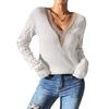 Tops para Mujer Europeos y Americanos Cuello en V Encaje Empalmado Recorte Prendas de Punto para Fondo de Mujer Prendas de Punto Jersey de Color Contrastante Camisas para Fondo