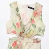 Comércio Exterior Feminino Verão Novo Francês Doce Design Aberto Revelador da Cintura Estampa Floral Gola V Vestido 3468317