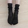 Calcetines de Verano Plisados Retro Japoneses Lindos para Mujer Calcetines Elásticos a Media Pantorrilla Rayados Calcetines Finos Negros Blancos Albaricoque