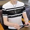 Fabricante de Origem Verão Camiseta Masculina de Manga Curta em Seda Gelo Camiseta Masculina Nova Elegante Camiseta Masculina de Secagem Rápida Roupas Listradas