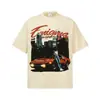 Stejwell Midnight Street Print Camiseta de Manga Curta com Gola Pequena Estampa Americana Algodão Puro Pesado Solta com Ombro Caído Tendência