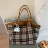 Bolso de Hombro Cuadros Retro Nuevo Otoño e Invierno Gran Capacidad Bolso de Lona Perezoso Doble Cara Bolso para Estudiantes y Viajeros para Mujer