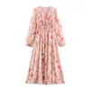 ¡Orden de exportación! Nueva ropa de mujer estilo europeo y americano transfronteriza, moda francesa, estilo pastoral, versátil, entallada en la cintura, cuello en V, vestido largo estampado