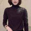 Uma geração de cabelo uma camiseta de veludo quente de manga comprida feminina inverno vazada hot drilling temperamento estrangeiro slim camisa básica top