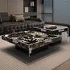 Mesa de Café Minimalista de Pizarra Estilo Italiano, Moderna Lujo Ligero Sala de Estar Uso Doméstico, Combinación Cuadrada para Apartamento Pequeño de Gama Alta