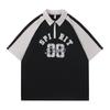 Camisa Polo Masculina de Manga Curta, Estilo Coreano Casual Color-Blocking Novo Estilo Solta Manga de Cinco Quartos Tendência Gola Lapela Meia Manga Camiseta