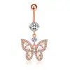 Anel de Umbigo Perfurado de Aço Inoxidável com Zircônia Incrustada de Borboleta Novo Transfronteiriço Europeu e Americano da Amazon, Ornamento Longo de Umbigo com Pingente de Borboleta