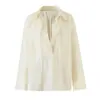 Camisa casual transparente de manga larga suelta con cuello de solapa y cintas, estilo socialité europeo y americano, versátil para un look maduro y sofisticado