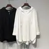 Camiseta Irregular de Manga Larga Talla Extra Grande 150 kg para Mujer, Nuevo Estilo Primavera y Otoño 2026, Top Holgado con Capucha Adelgazante de Longitud Media