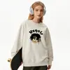Moletom de Algodão Pesado para Casais, Corte Amplo, Gola Redonda, Pulôver sem Capuz, Versátil, Quente, Blusa Estampada para Outono e Inverno