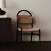 Silla de Comedor Vivian Vintage Estilo Francés con Madera Maciza Tejida con Cuerda, Silla de Ocio para Maquillaje con Respaldo Tejido Retro para Sala de Estar del Hogar