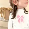 Camiseta Térmica de Fleece com Manga Longa para Meninas Outono/Inverno Roupa de Baixo Gola Meio Alta com Babados Crianças Tamanhos Médio e Grande