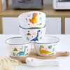 Celebridade da Internet Casa Pai-Filho Cerâmica 4,5 Polegadas Tigela Quadrada Criativa Fofa Desenho Animado Tigela Tigela de Arroz Dinossauro Louça Tigela para Refeição Diária