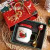 Caneca de Natal com Tampa e Colher Cerâmica Caixa de Presente Conjunto de Xícara Copo de Água Lembrancinha Pequeno Presente Conjunto Caixa de Presente