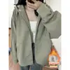 2026 Shandong Jimo Moletom Jaqueta de Primavera Feminina Bolso Estilo Casual Novo Cardigã Zíper Jaqueta Engrossada Feminina