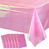Mantel de Mesa Rojo Rosa Láser Transfronterizo Amazon Mantel Desechable de PE Suministros para Fiesta de Cumpleaños de Niña Mantel de Plástico