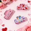 Presilha Quadrada de Coração Doce com Padrão de Coração Colorido Presilha de Rabo de Cavalo Moda Europeia e Americana Acessórios de Cabelo para Festa de Dia dos Namorados Venda por Atacado