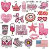 Novos adesivos de tecido de desenho animado rosa para carro, chapéu, decoração de roupas, bordado de computador, adesivo termofusível em estoque, desconto, atacado